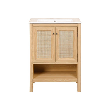 Jasper Rattan Modern Coastal 2-Shelf Bath Vanity Cabinet Only (Sink Basin Not Included) - JONATHAN Y